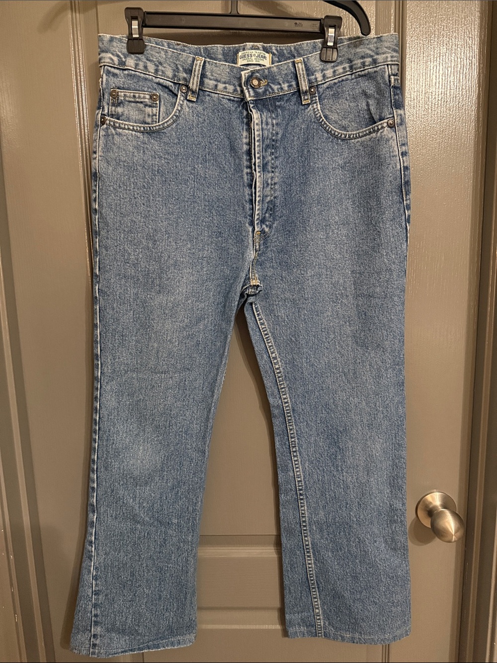 Vintage 90s GUESS Men’s JeansLight Wash Denim- Tag 34 (Custom Hem) Made in Italy